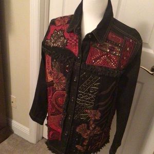 Fun and elegant denim decorated jacket.